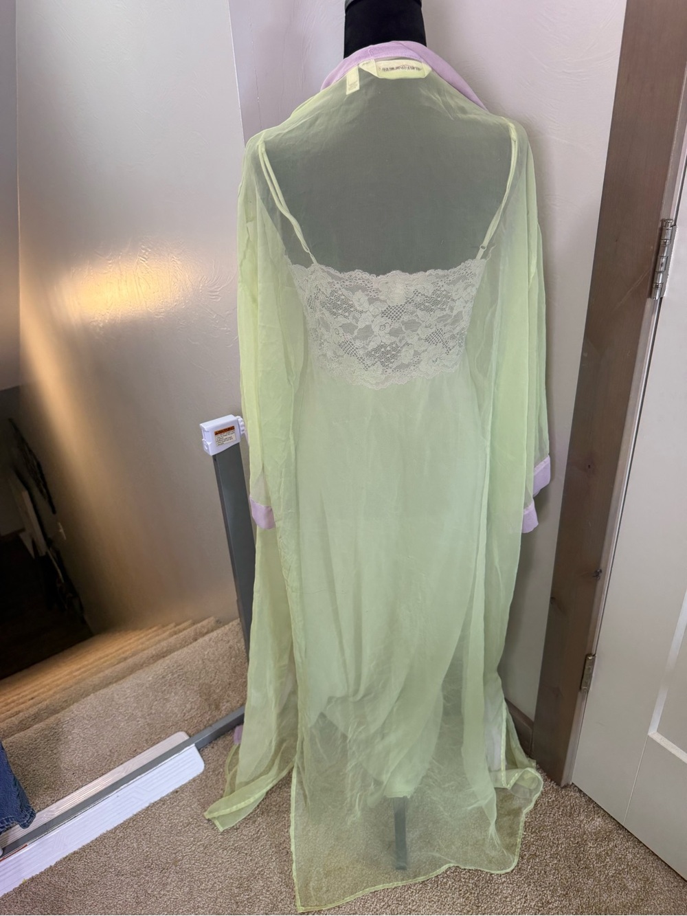Vintage Victorias Secret Sheer Nighty & Robe Set Green Purple Lace Coquette Y2K - Picture 8 of 12